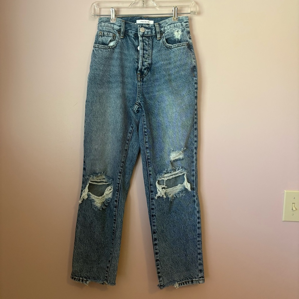 ❤️PacSun Blue Straight Leg Jeans with Distressed Details